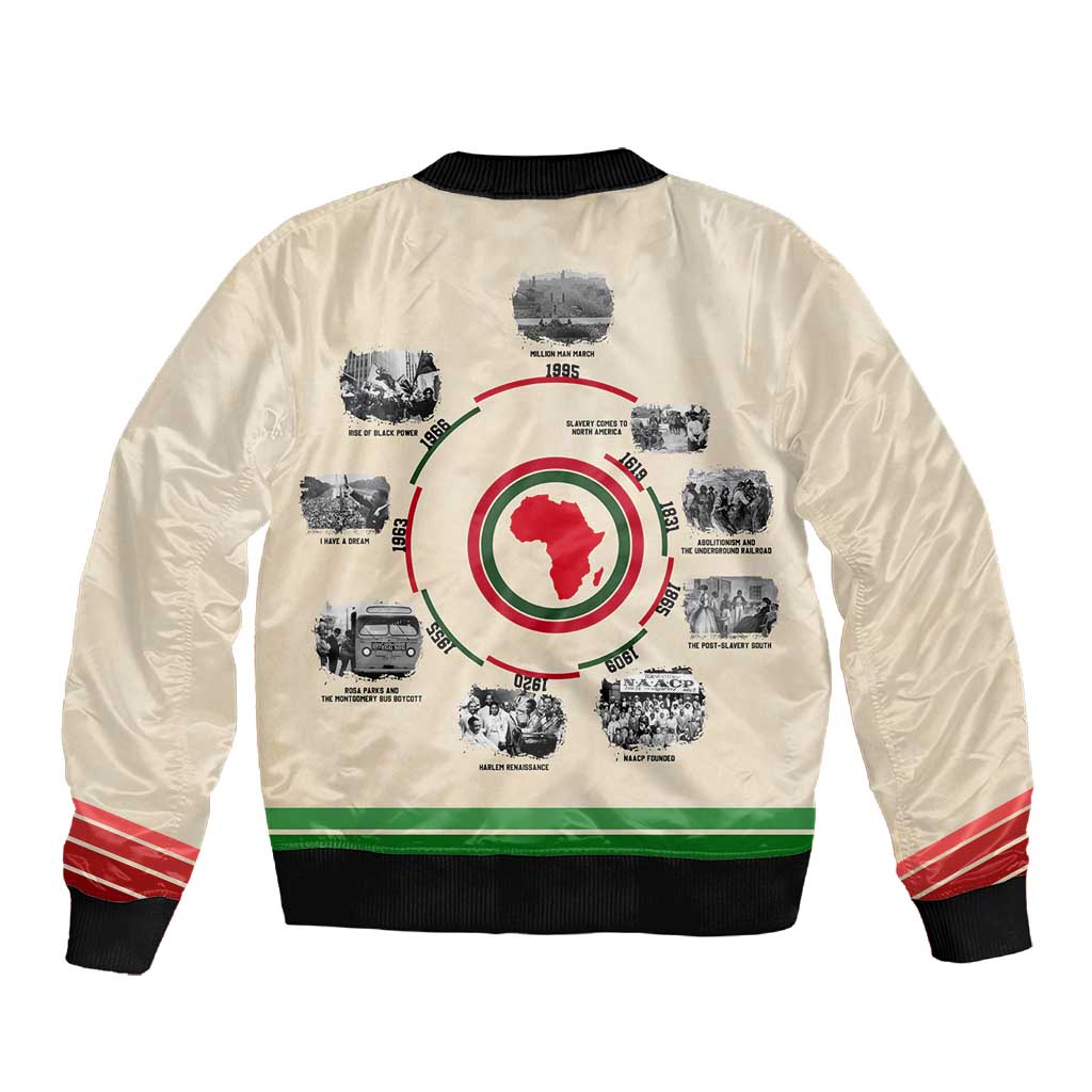 Black History Milestones - African Timeline Sleeve Zip Bomber Jacket
