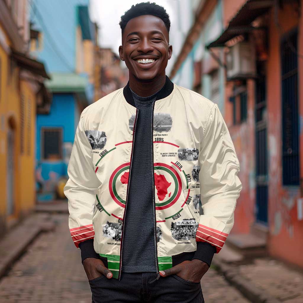 Black History Milestones - African Timeline Sleeve Zip Bomber Jacket