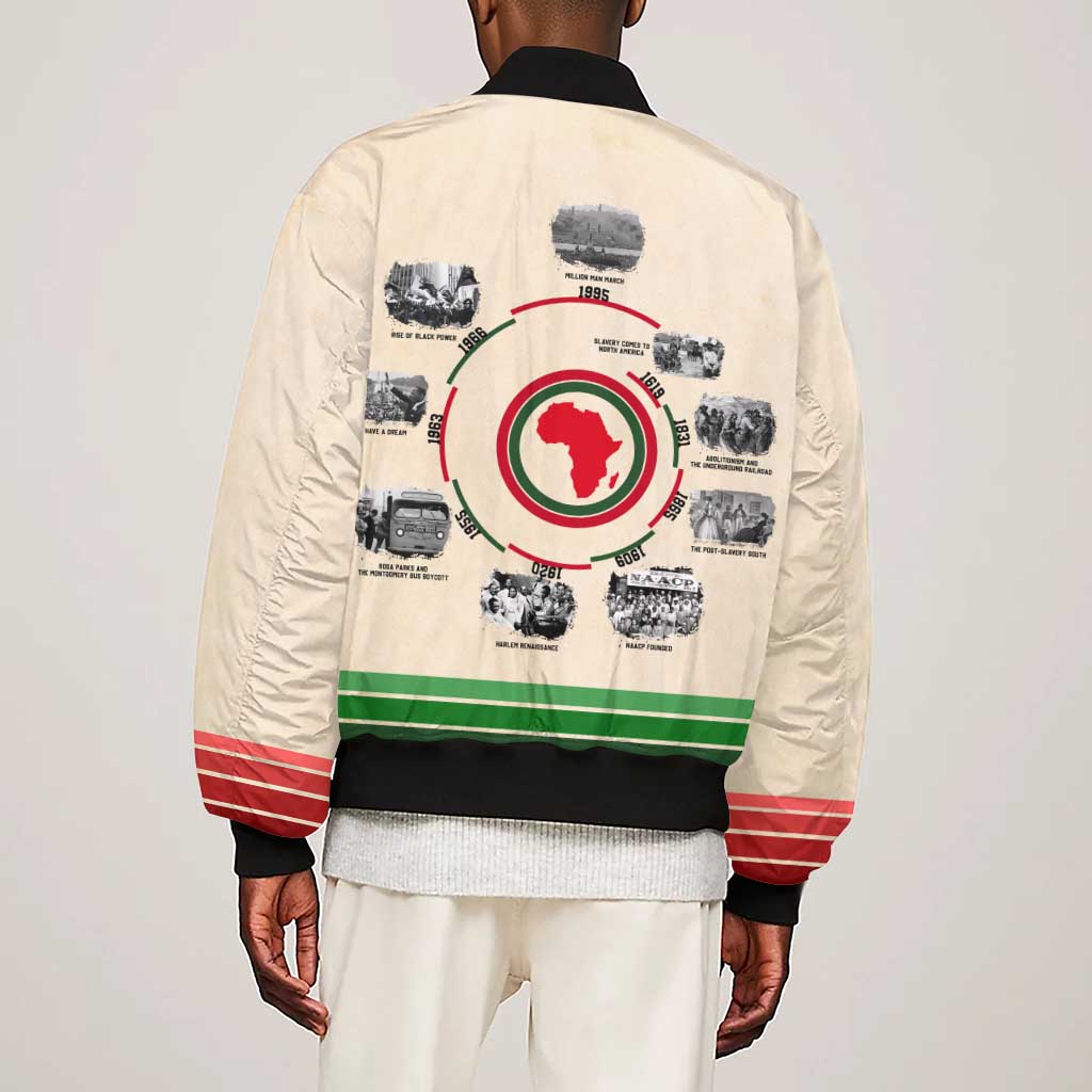 Black History Milestones - African Timeline Sleeve Zip Bomber Jacket