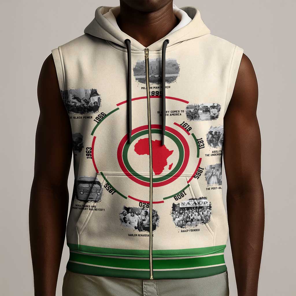 Black History Milestones - African Timeline Sleeveless Zip Hoodie - African Pride