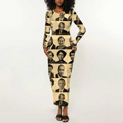 Civil Rights Leaders Long Sleeve Bodycon Dress African-American DT02