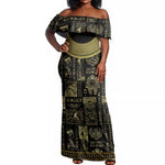 Egypt Pharaoh Off Shoulder Maxi Dress Egyptian Hieroglyphs and Symbols