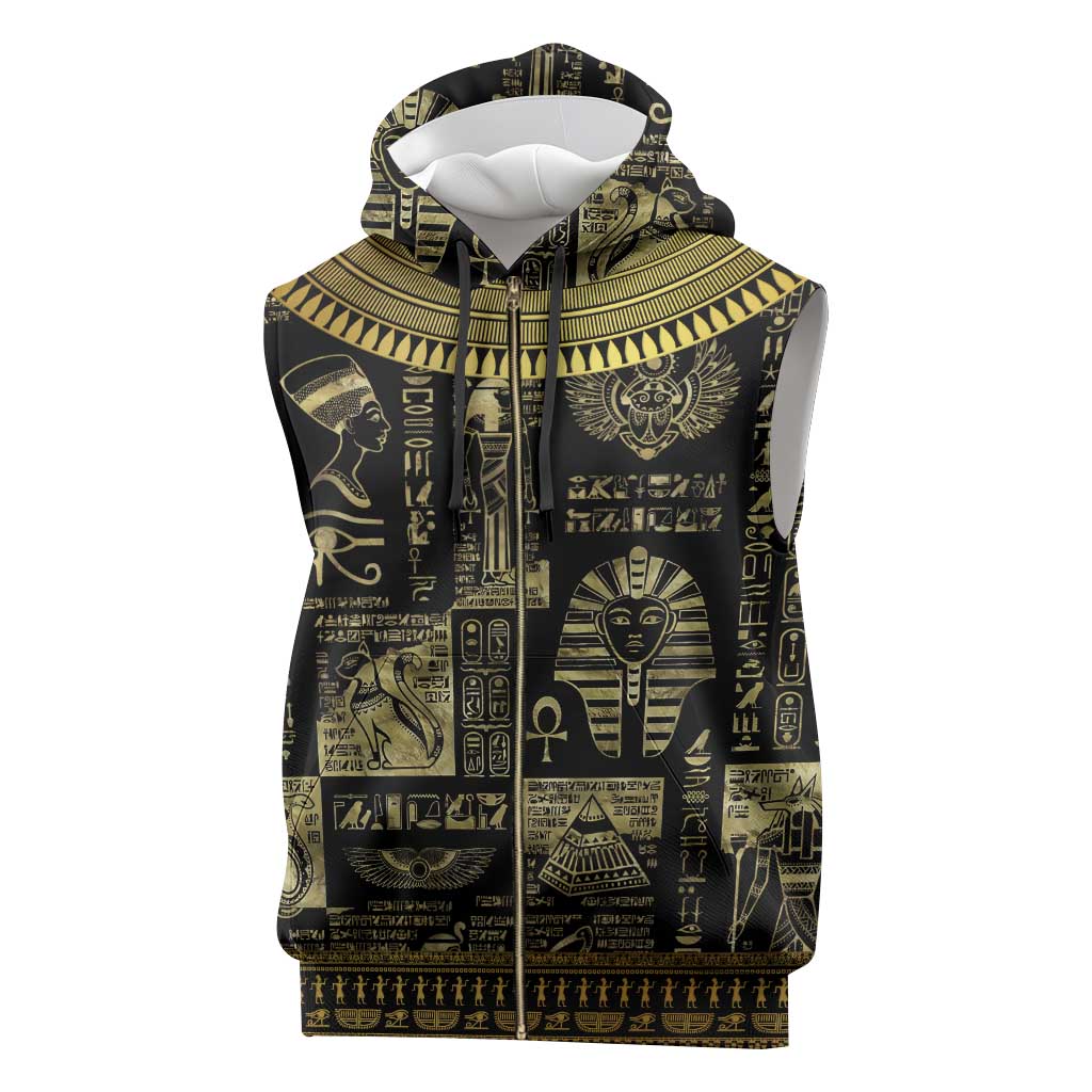 Egypt Pharaoh Sleeveless Zip Hoodie Egyptian Hieroglyphs and Symbols - African Pride