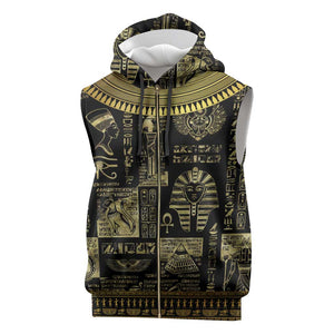 Egypt Pharaoh Sleeveless Zip Hoodie Egyptian Hieroglyphs and Symbols - African Pride