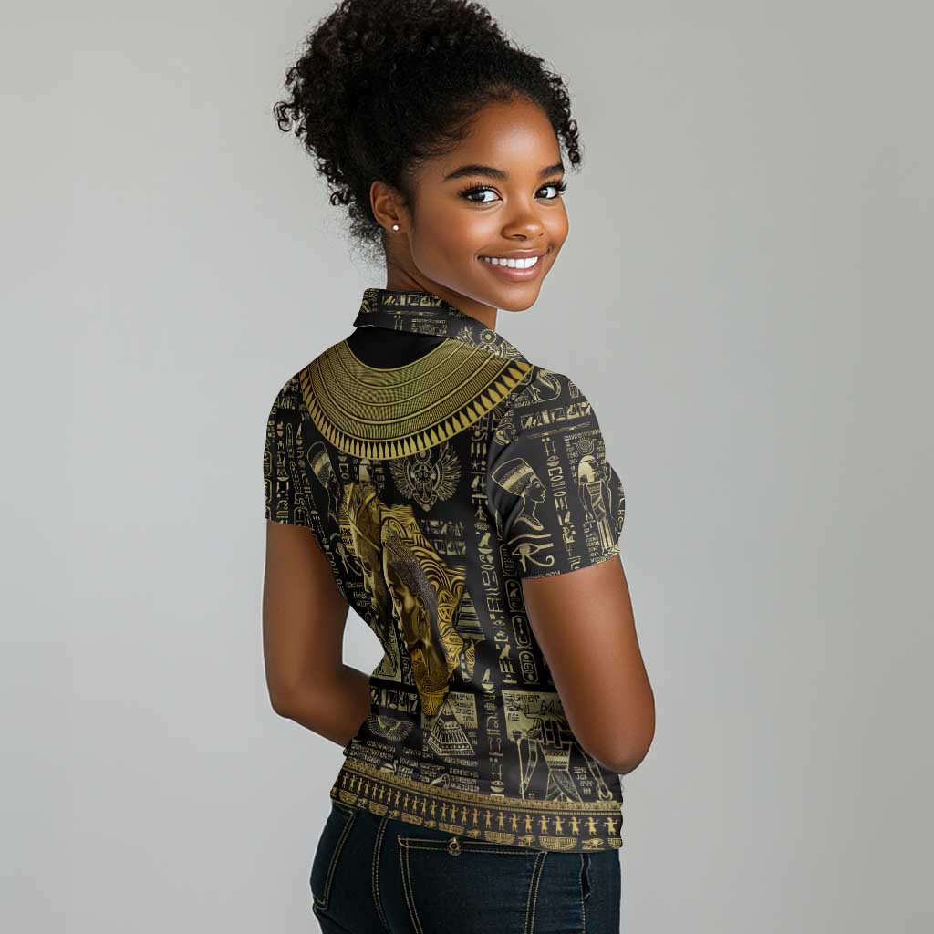 Egypt Pharaoh Women Polo Shirt Egyptian Hieroglyphs and Symbols