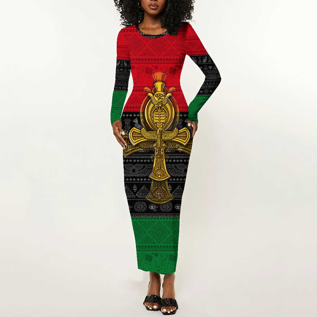 Pan African Ankh Long Sleeve Bodycon Dress DT02