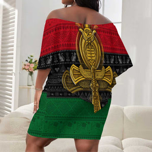 Pan African Ankh Off Shoulder Short Dress