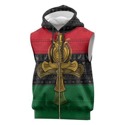Pan African Ankh Sleeveless Zip Hoodie - African Pride