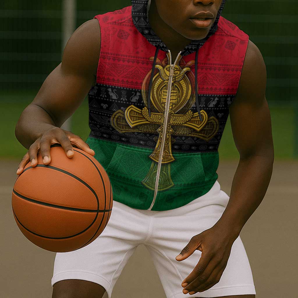 Pan African Ankh Sleeveless Zip Hoodie - African Pride