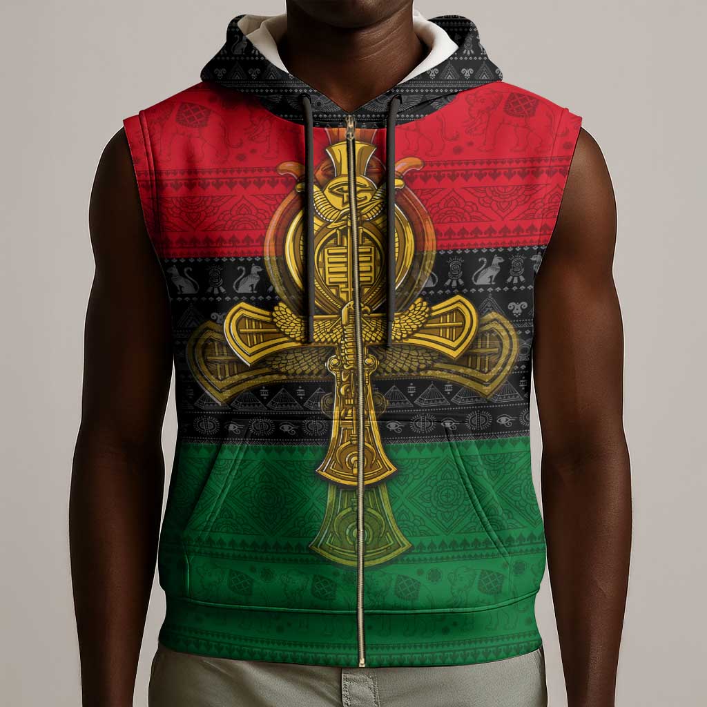 Pan African Ankh Sleeveless Zip Hoodie - African Pride