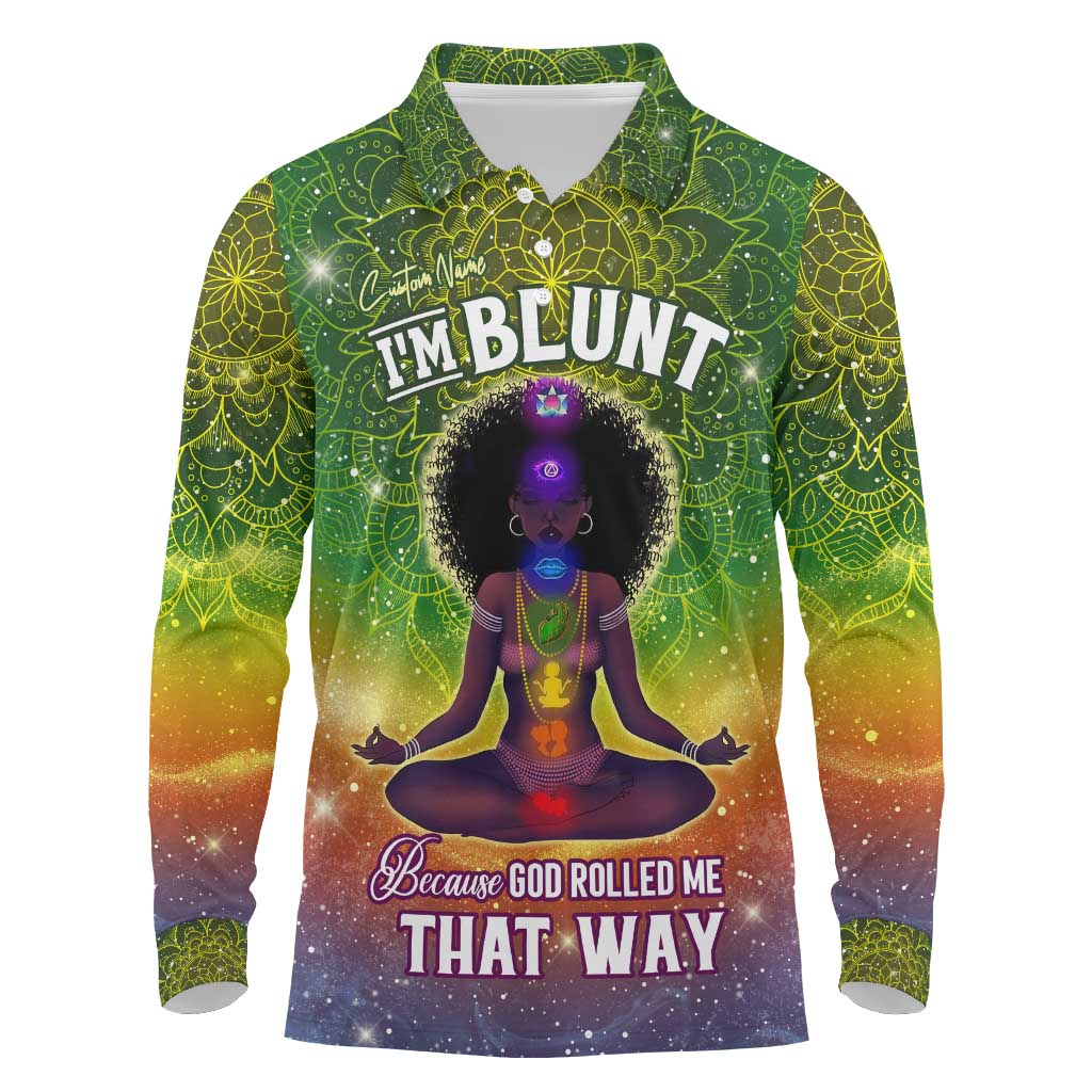 I'm Blunt African Long Sleeve Polo Shirt Black Women Mandala