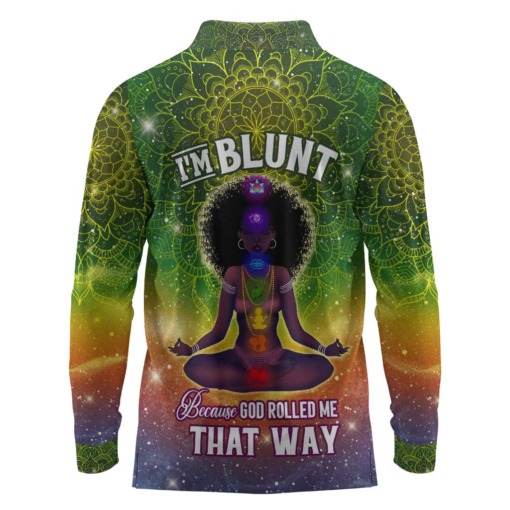 I'm Blunt African Long Sleeve Polo Shirt Black Women Mandala