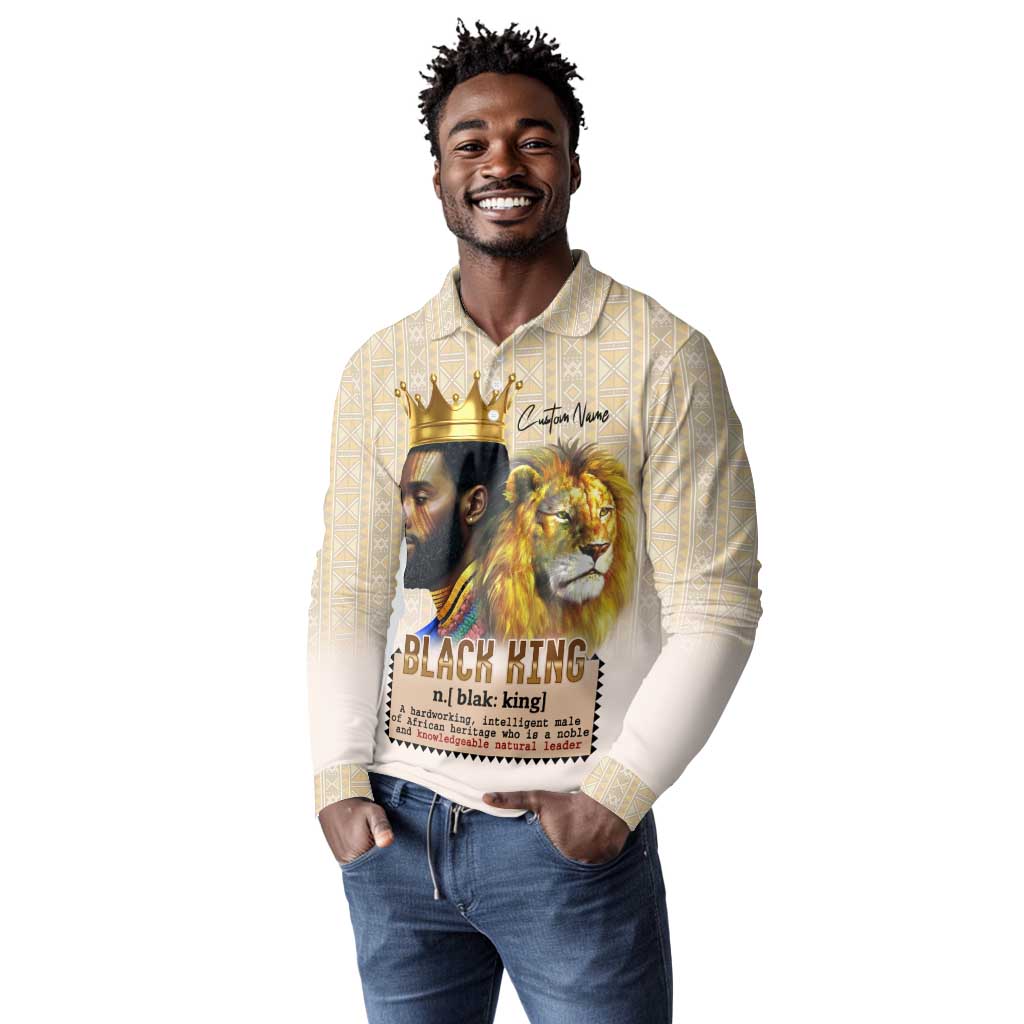 Lion Black King Long Sleeve Polo Shirt African Heritage