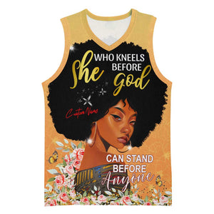 Personalized African Black Women Basketball Jersey She Who Kneels Before God - African Pride