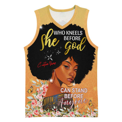 Personalized African Black Women Basketball Jersey She Who Kneels Before God - African Pride