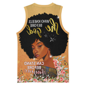 Personalized African Black Women Basketball Jersey She Who Kneels Before God - African Pride