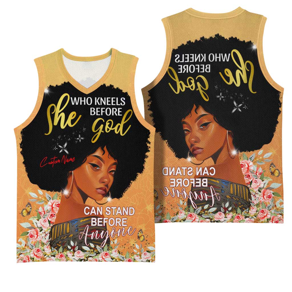 Personalized African Black Women Basketball Jersey She Who Kneels Before God - African Pride
