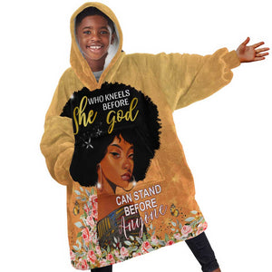 Personalized African Black Women KId Wearable Blanket Hoodie She Who Kneels Before God