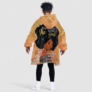 Personalized African Black Women KId Wearable Blanket Hoodie She Who Kneels Before God