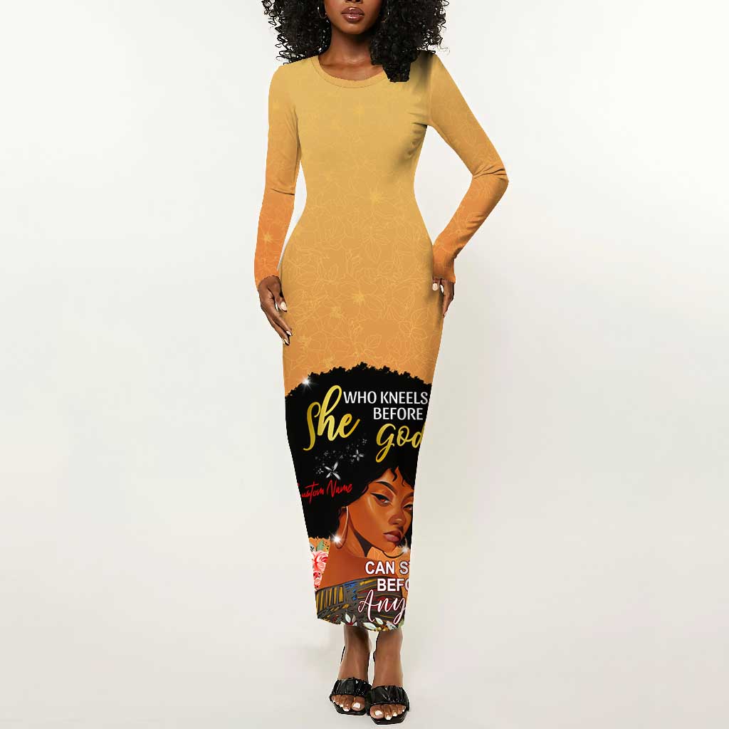 Personalized African Black Women Long Sleeve Bodycon Dress She Who Kneels Before God DT02