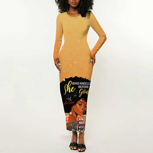 Personalized African Black Women Long Sleeve Bodycon Dress She Who Kneels Before God DT02