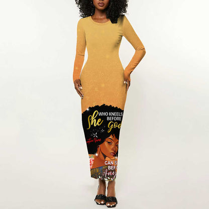 Personalized African Black Women Long Sleeve Bodycon Dress She Who Kneels Before God DT02