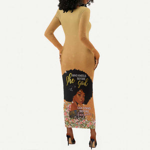 Personalized African Black Women Long Sleeve Bodycon Dress She Who Kneels Before God DT02