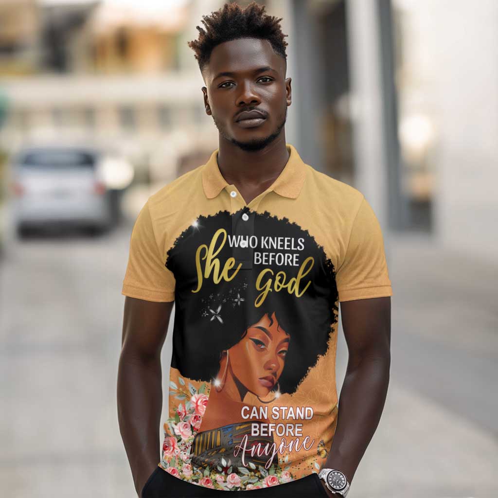 Personalized African Black Women Polo Shirt She Who Kneels Before God