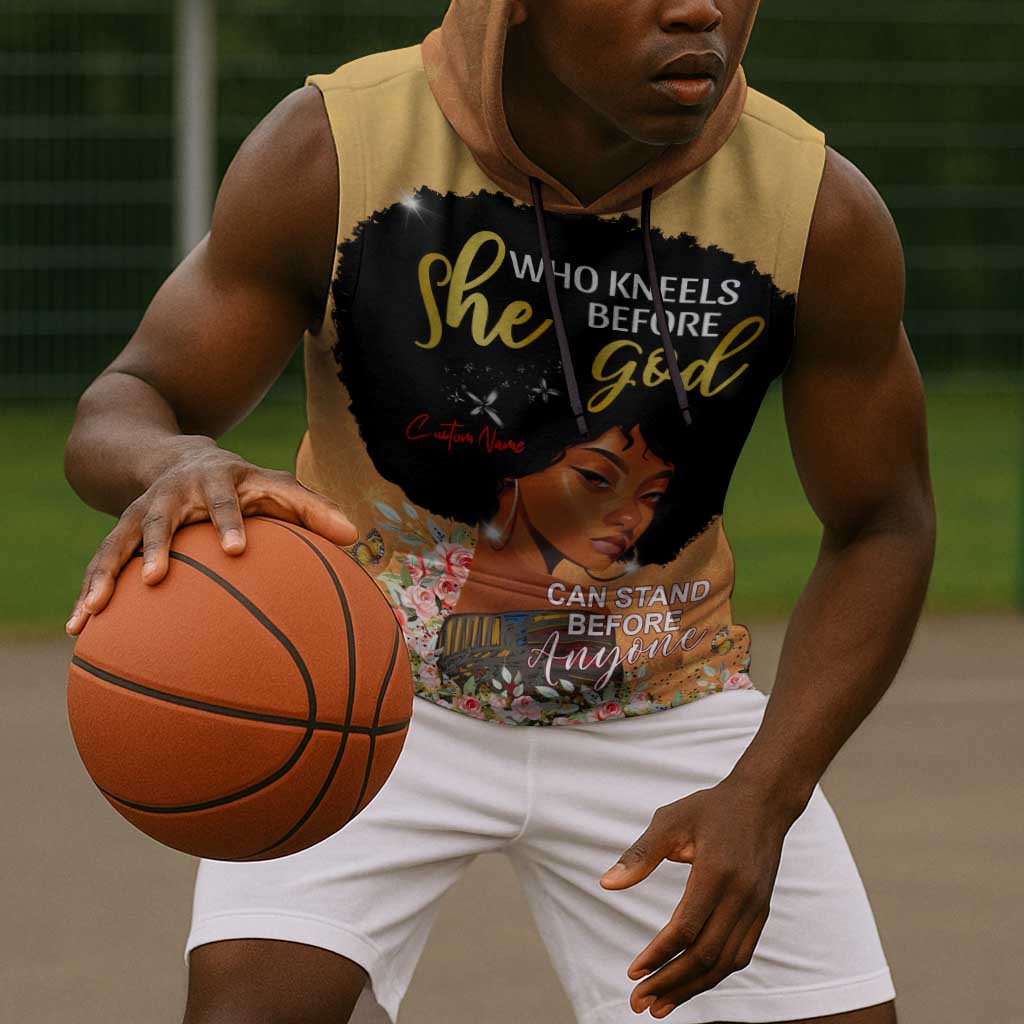 Personalized African Black Women Sleeveless Hoodie She Who Kneels Before God - African Pride