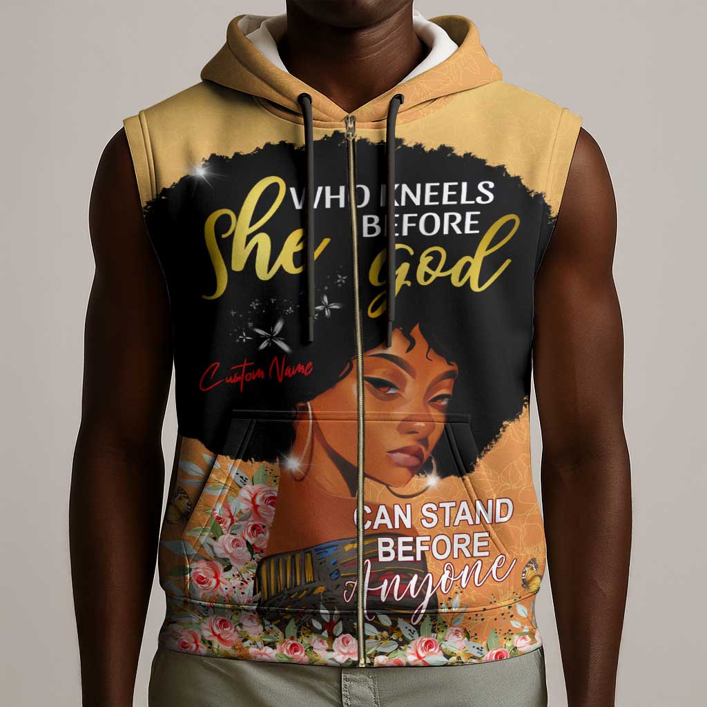 Personalized African Black Women Sleeveless Zip Hoodie She Who Kneels Before God - African Pride
