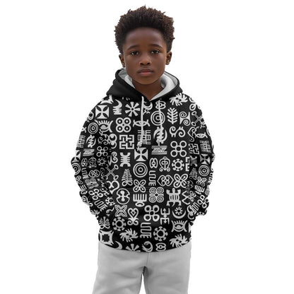 African Adinkra Kid Hoodie - Mixed Pattern Symbols