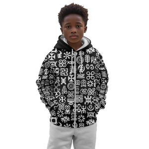 African Adinkra Kid Hoodie - Mixed Pattern Symbols