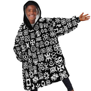 African Adinkra KId Wearable Blanket Hoodie - Mixed Pattern Symbols