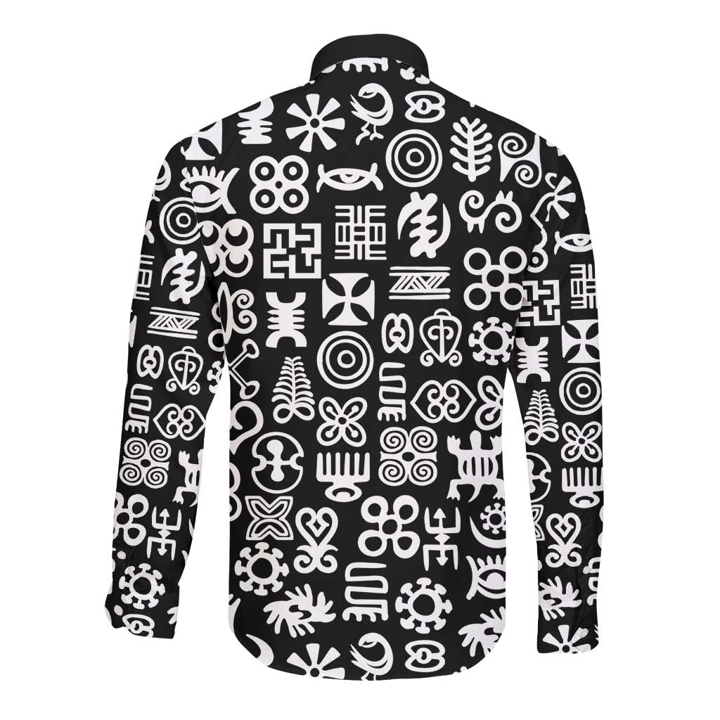 African Adinkra Long Sleeve Button Shirt - Mixed Pattern Symbols