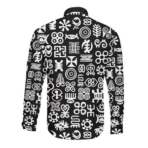 African Adinkra Long Sleeve Button Shirt - Mixed Pattern Symbols