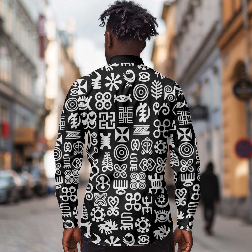 African Adinkra Long Sleeve Button Shirt - Mixed Pattern Symbols
