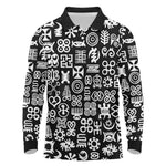 African Adinkra Long Sleeve Polo Shirt - Mixed Pattern Symbols