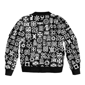 African Adinkra Sleeve Zip Bomber Jacket - Mixed Pattern Symbols