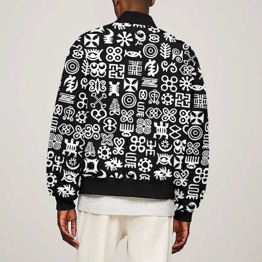 African Adinkra Sleeve Zip Bomber Jacket - Mixed Pattern Symbols