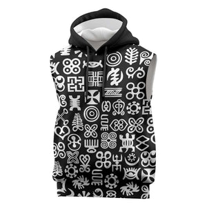 African Adinkra Sleeveless Hoodie - Mixed Pattern Symbols - African Pride