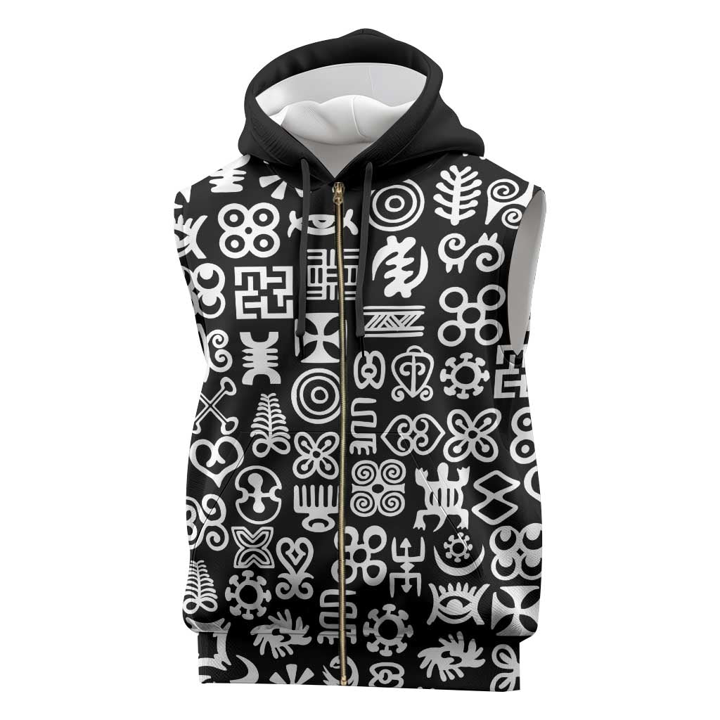 African Adinkra Sleeveless Zip Hoodie - Mixed Pattern Symbols - African Pride
