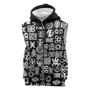 African Adinkra Sleeveless Zip Hoodie - Mixed Pattern Symbols - African Pride
