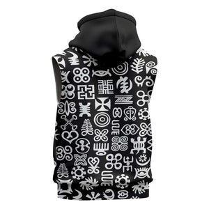 African Adinkra Sleeveless Zip Hoodie - Mixed Pattern Symbols - African Pride