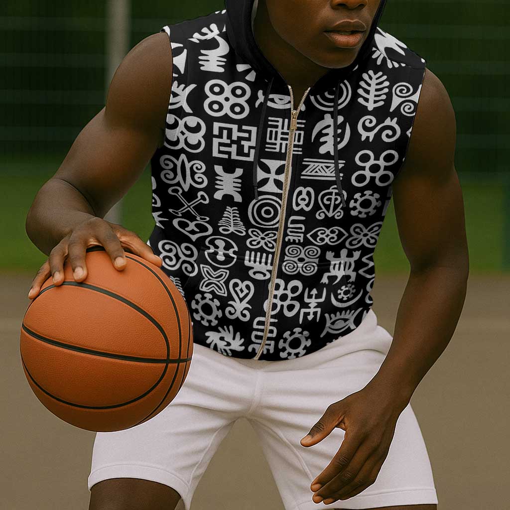 African Adinkra Sleeveless Zip Hoodie - Mixed Pattern Symbols - African Pride