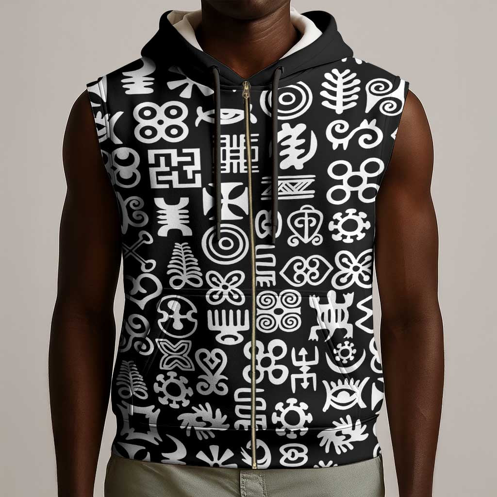 African Adinkra Sleeveless Zip Hoodie - Mixed Pattern Symbols - African Pride