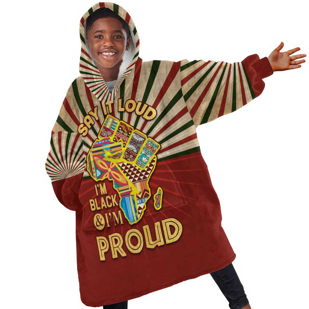 Proud African KId Wearable Blanket Hoodie - Hand Up Africa Map Art