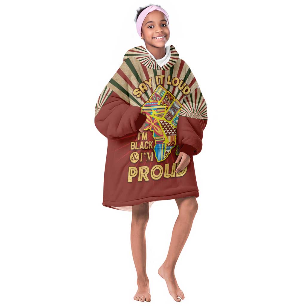 Proud African KId Wearable Blanket Hoodie - Hand Up Africa Map Art