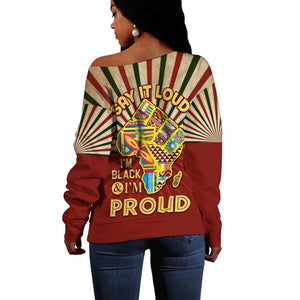 Proud African Off Shoulder Sweater - Hand Up Africa Map Art