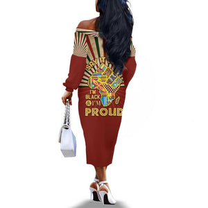 Proud African Off The Shoulder Long Sleeve Dress - Hand Up Africa Map Art