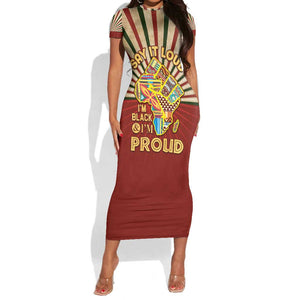 Proud African Short Sleeve Bodycon Dress - Hand Up Africa Map Art DT02